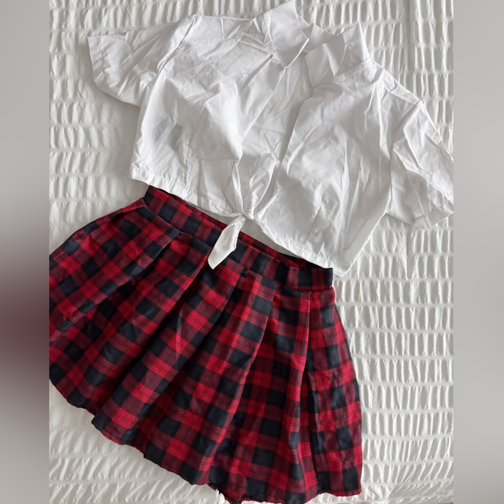 Red Plaid School Girl Set